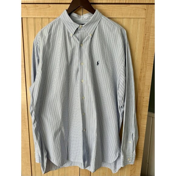 Ralph Lauren McMeel Shirt Mens Size XL Blue Striped Long Sleeve Button Up Cotton - Picture 8 of 8